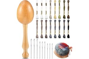 Jexine Darning Egg for Socks Wooden Darning Supplies Kit with 9 Large Eye Needles 16 Colors Sewing Threads for Socks Clothes Adults Darner DIY Handicraft Home Sewing Care(Regular Color)