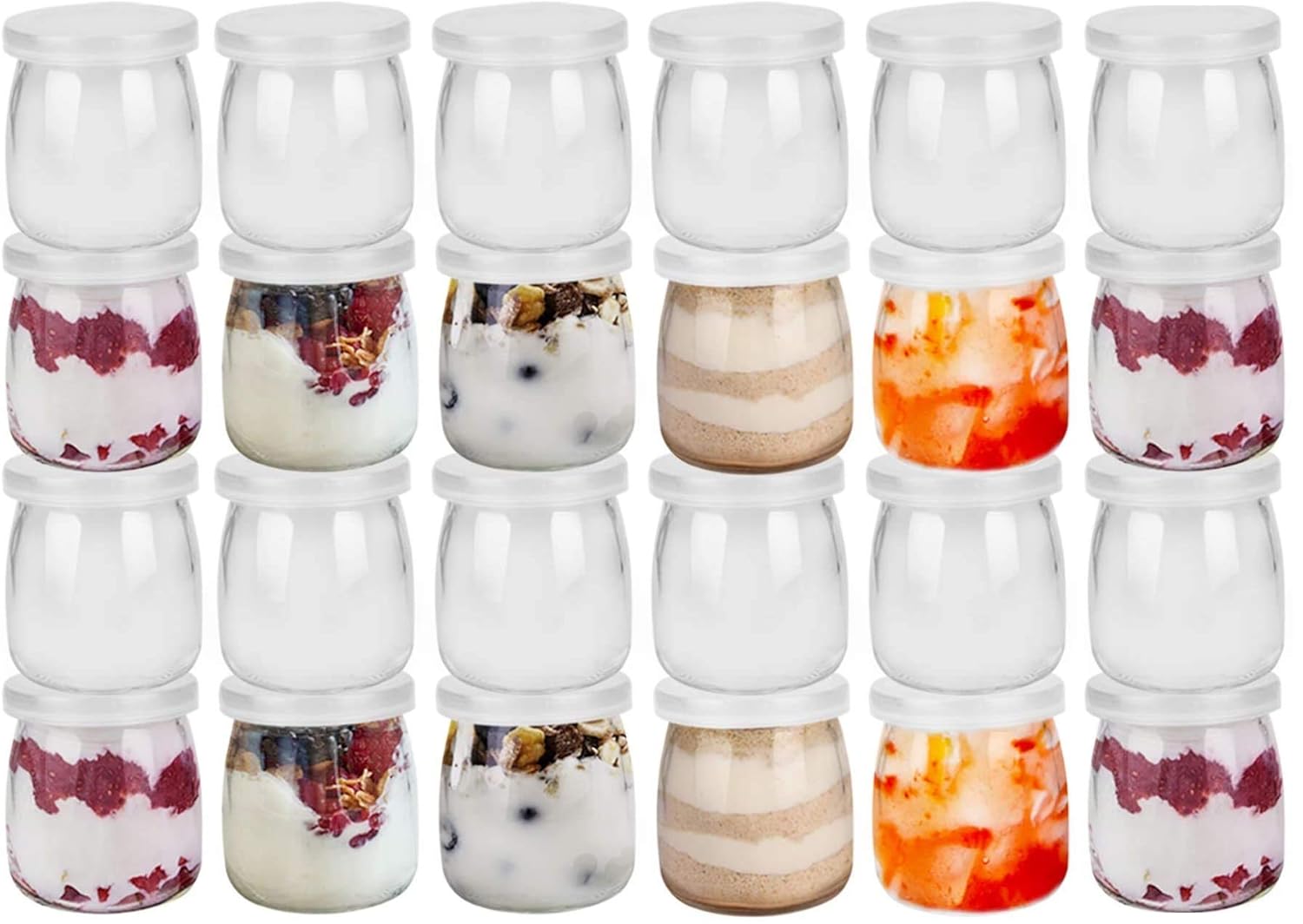 HEYNZ 40 PACK 6 oz Clear Yogurt Jars With PE Lids, Glass Pudding Jars