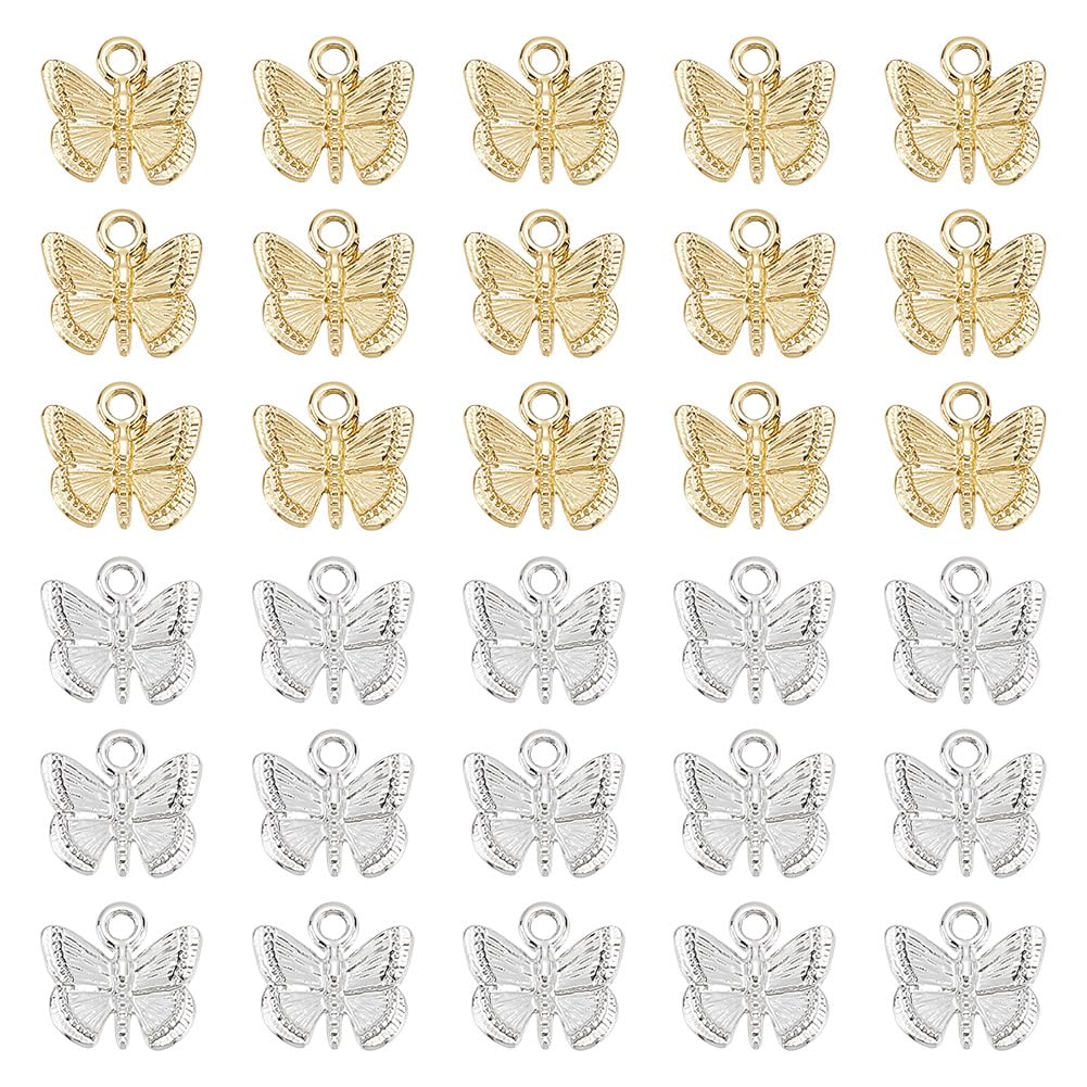 HOBBIESAY 80Pcs Gold Silver Butterfly Charms 12mm Alloy Dangle Charms Cute Animals Pendant Small Insect Charms Jewelry Findings Accessory for DIY Bracelets Earring Necklace Making,Hole:1.8mm