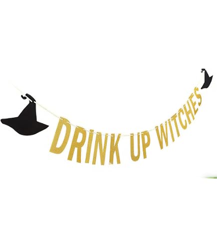 Red Glitter 'Drink Up Witches' Halloween Banner - Party Decorations, Mantle Decor, Haunted House Yard Sign