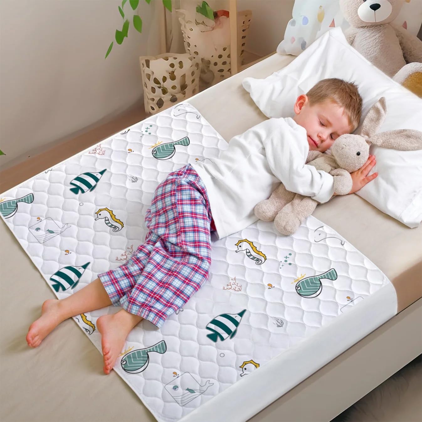 By Kii Mattress Protector Bed Pad - Fish Design | 100% Waterproof Mat | Toddler & Children’s Bed Wetting Sheet For Single Beds & Cot Beds