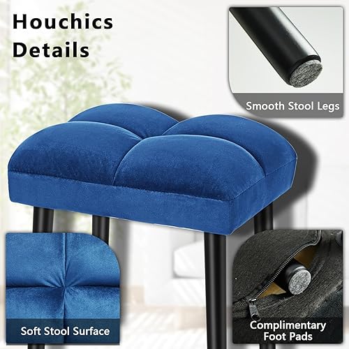 HOUCHICS Soft Vanity Stool Blue Ottoman Stool, Square Makeup