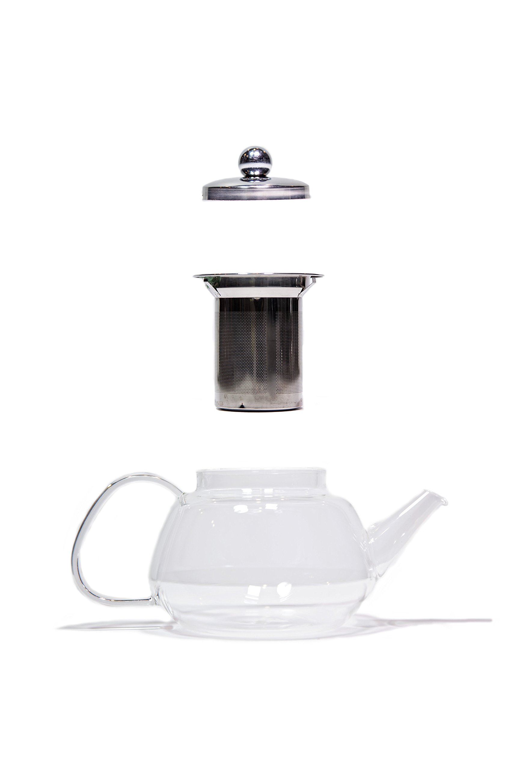 Premium Glass Teapot with Removable Stainless Steel Infuser that holds 34 oz (1000 ml) - Perfect for Making Loose Leaf, Bagged, or Blooming Tea - Made from Clear Heat Resistant Borosilicate Glass