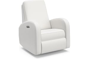 Storkcraft Santa Monica Power Recliner Swivel Glider (Ivory Basketweave) – Effortless Electronic Power Recline, USB-A & USB-C Charger