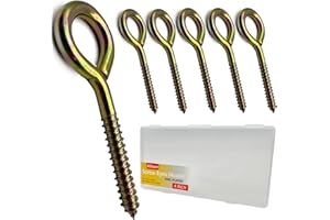 Allkeen 4 Inch Screw Eyes, 6 Pcs Screw Eye Hooks Heavy Duty Eye Bolts Screw in, Yellow/Gold Eye Screw Hooks for Indoor Outdoor Use, 250 Lbs Capacity