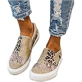 Hbeylia Platform Fashion Sneakers For Women Leopard Design Casual Low Top Canvas Shoes Trendy Chunky Bottom Heels Slip On Flats Loafers Driving Walking Shoes For Ladies