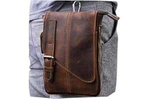 Le'aokuu Mens Genuine Leather Coffee Fanny Small Messenger Shoulder Satchel Waist Bag Pack (Dark Brown Large)