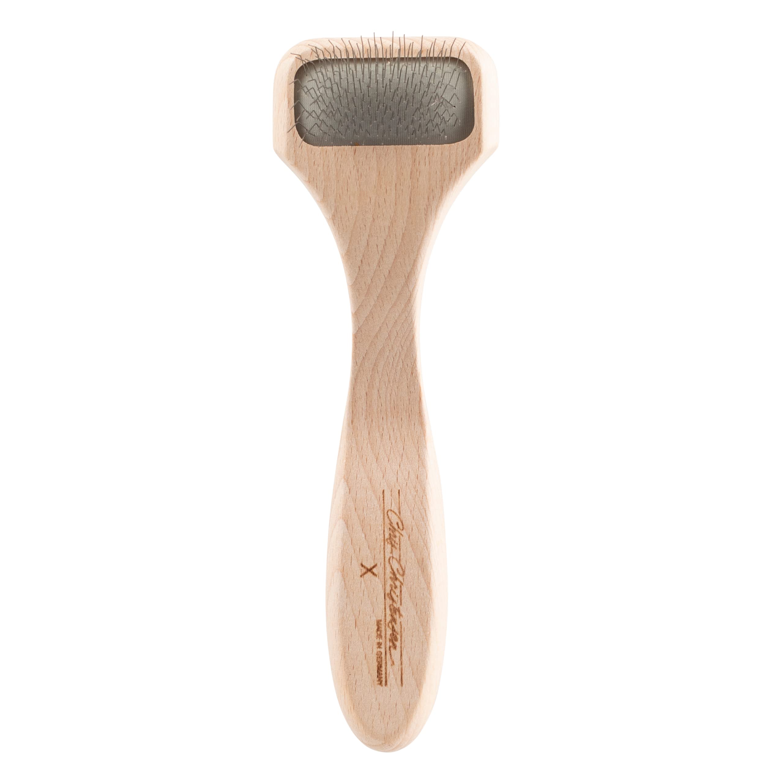 Chris Christensen Dog Brush, Mark X Tiny Slicker Brush, Groom Like a Professional, Stainless Steel Pins, Lightweight Beech Wood Body, Ground and Polished Tips