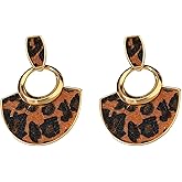 Leopard Drop Dangle Earrings for Women Vintage Animal Print Geometric Rhombus Oval Heart Statement Earring Unique Jewelry for Women