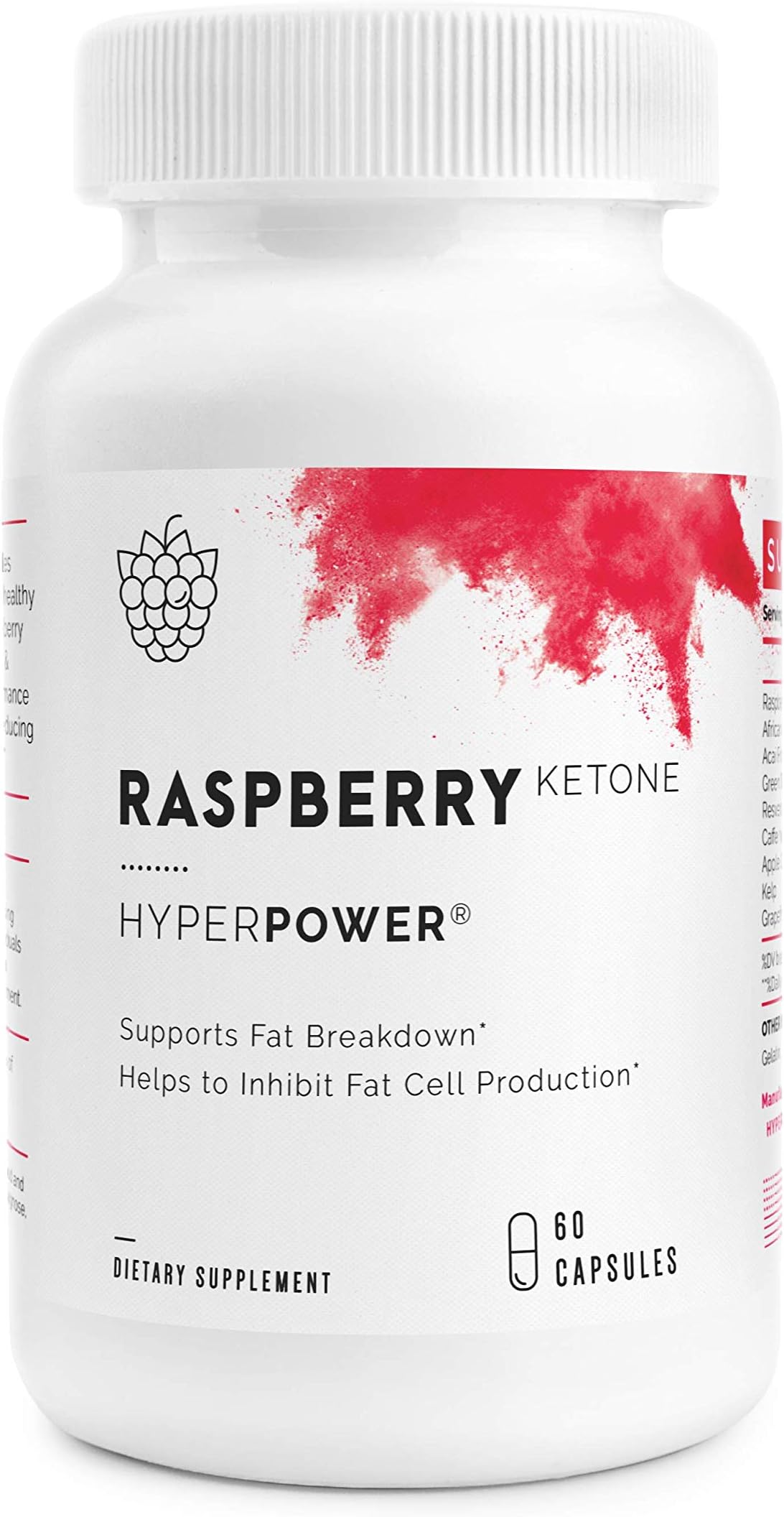 HyperPower Raspberry Ketones - 100% Pure Weight Loss Pills & Appetite Suppressant - Natural Fat Burner, Energy & Metabolism Booster with Antioxidants - 60 Capsules, Made in USA