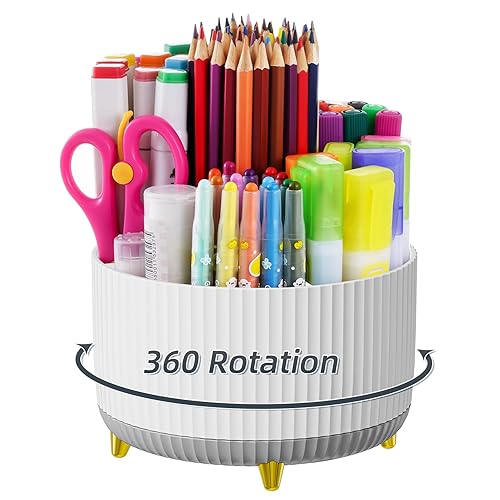 Marbrasse Desk Organizer, 360-Degree Rotating Pen Holder for Desk