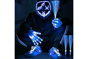 AMENON 4 Set Halloween LED Mask Light Up Gloves Shoelaces Armbands Light Up Scary Mask Halloween Costume Cosplay Party for Adult