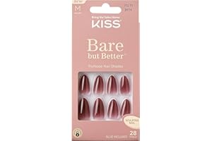 KISS Bare but Better Press On Nails Almond, 'Chemistry', Red, Medium Length, Nail Kit Includes 28 Sculpted Fake Nails, Pink Gel Nail Glue 2g (0.07 oz.), Manicure Stick, Mini Nail File