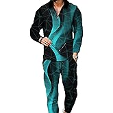 Kubsid Size 2XL Black and Green Aurora Mixed Men's Polo Sweatsuit Sets Long Sleeve Mens Outfits 2 Piece Fashion Track Suit Comfy Casual Set for Men