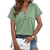 AUTOMET Short Sleeve V Neck T Shirts Womens Summer Business Casual Dressy Tops 2026 Henley Loose Fit Basic Spring Outfit