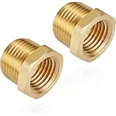 ZOUNI 2 Pcs Brass Reducer Hex Bushing, 1/2" NPT Male to 3/8" NPT Female Brass Threaded Pipe Fitting Hex Bushing, Heavy Duty Pipe Fitting Reducer Adapter (1/2"MNPT - 3/8"FNPT)