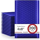 Fuxury Bubble Mailers 4x8" 200 Pack Waterproof Padded Envelopes Self Seal Bubble Envelopes Padded Mailers for Small Business Envelope Mailers Usable Size 4x7 Royal Blue