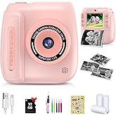 Kids Camera Instant Print, Kids Instant Camera with 1080P Videos, Christmas Birthday Gifts for Girls Boys Age 3-12, Portable Toddler Travel Digital Print Toy for 3 4 5 6 7 8 9 10 11 12 Year Old, Pink