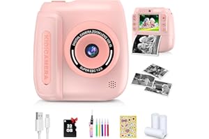 FZIFZI Kids Camera Instant Print, Kids Instant Camera with 1080P Videos, Christmas Birthday Gifts for Girls Boys Age 3-12, Portable Toddler Travel Digital Print Toy for 3 4 5 6 7 8 9 10 11 12 Year Old, Pink