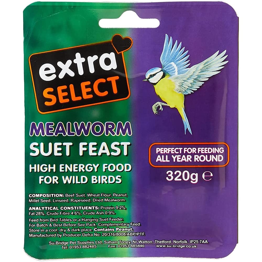 Extra Select Wild Bird High Energy Suet Block Mealworm, 6 x 320 g
