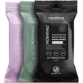 Noshinku Discovery Hand Sanitizer Wipes, 3-Pack (45 Towelettes) – Resealable Travel Wipes with Ethyl Alcohol, Aloe & Green Tea, Plant-Based Fiber, Essential Oil Scents, Cruelty-Free & No Dyes
