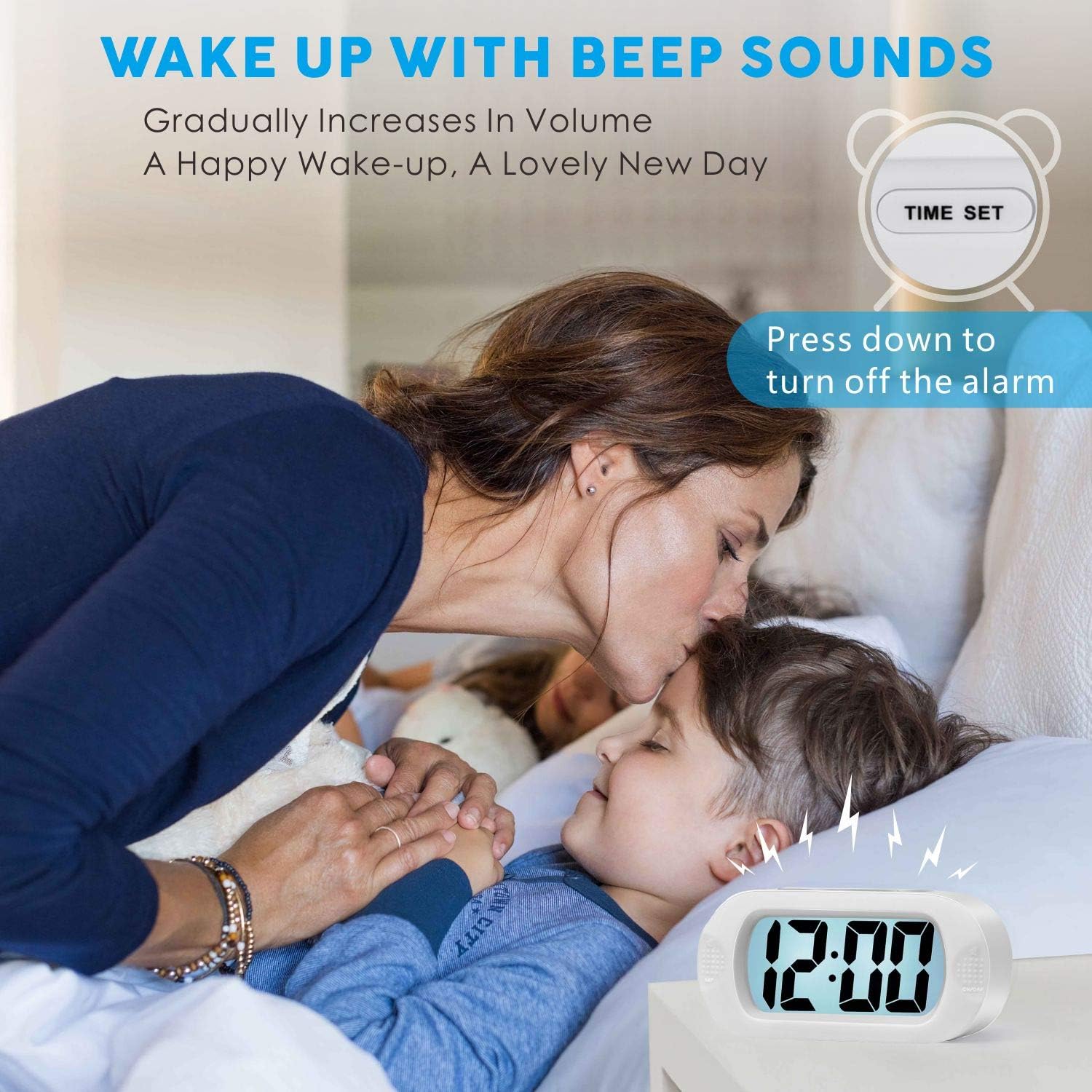 Plumeet Digital Alarm Clock Travel Clock with Snooze and Nightlight, Easy to Set Simple Bedside Alarm Clocks for Kids - Image 5