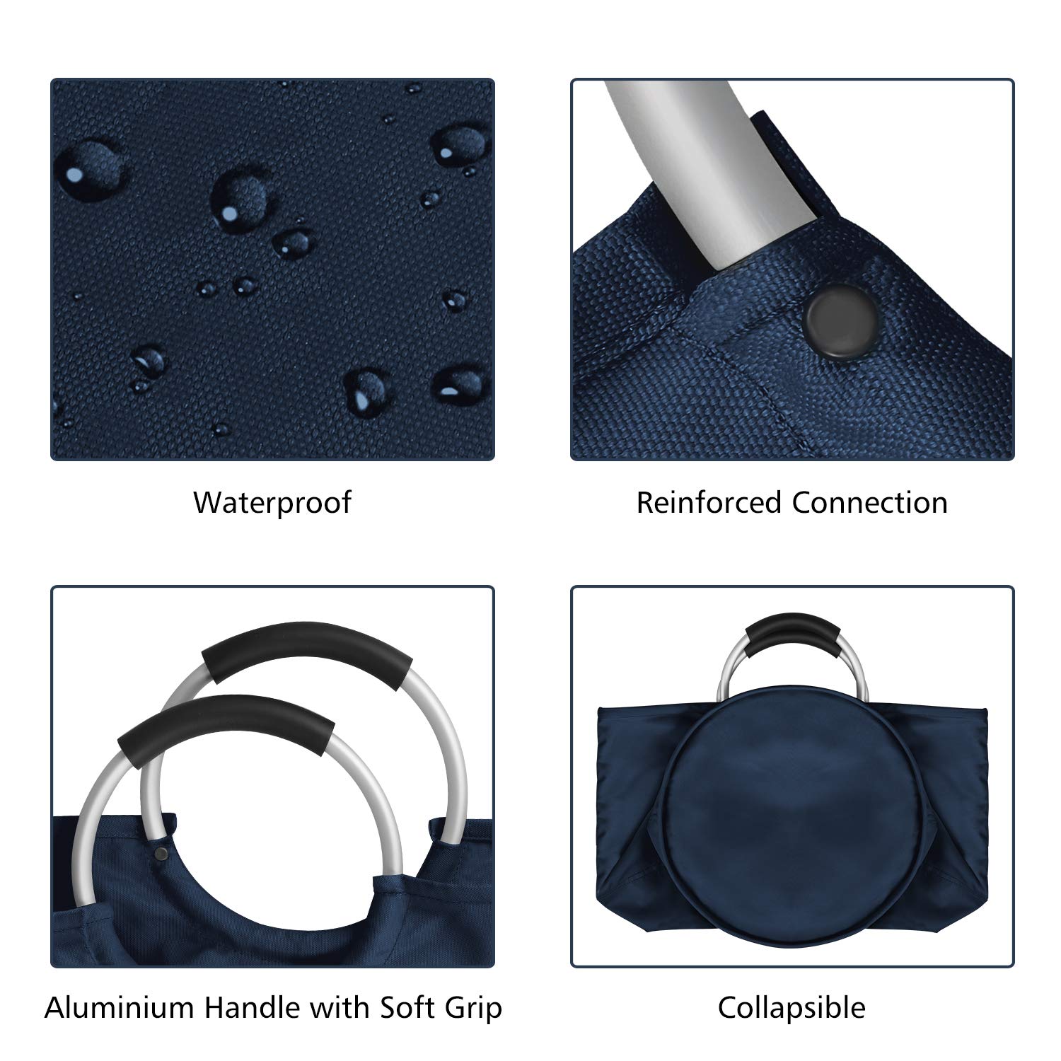 Daly Kate Large Laundry Bag Collapsible Oxford Fabric Laundry Hamper Bag with Aluminium Handles Foldable Tote Clothes Basket for Laundry and Storage-Dark Blue