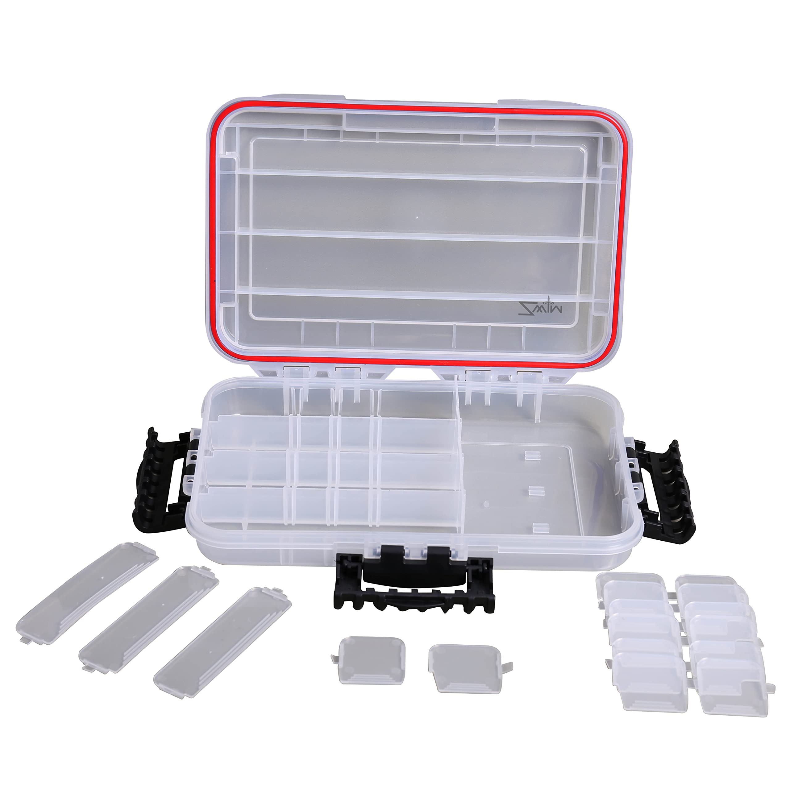 Waterproof Fishing Tackle Box Clear (5 to 20 sections / Adjustable Separators) Terminal Tackle Bits Storage Box 'O' Ring Water Seal - Small 27 x 18 x 4.8cm [19-0030]