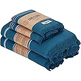 Sand Cloud Turkish Bath Towels for Bathroom, Set of 4 (Fringeless Teal Blue, Extra Large) - Soft Linen Turkish Organic Cotton is Luxurious & Absorbent - Premium Shower & Bathroom Towels Dry Faster