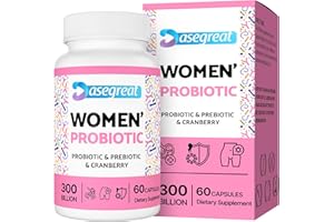HEAFETINE 300 Billion CFUs Probiotics for Women,12 Strains Probiotics with Prebiotic Cranberry, Probiotic for Women’s Digestive Immune, Vaginal & Urinary Health, Gut & Bloating Health, Shelf Stable, 60 Capsules