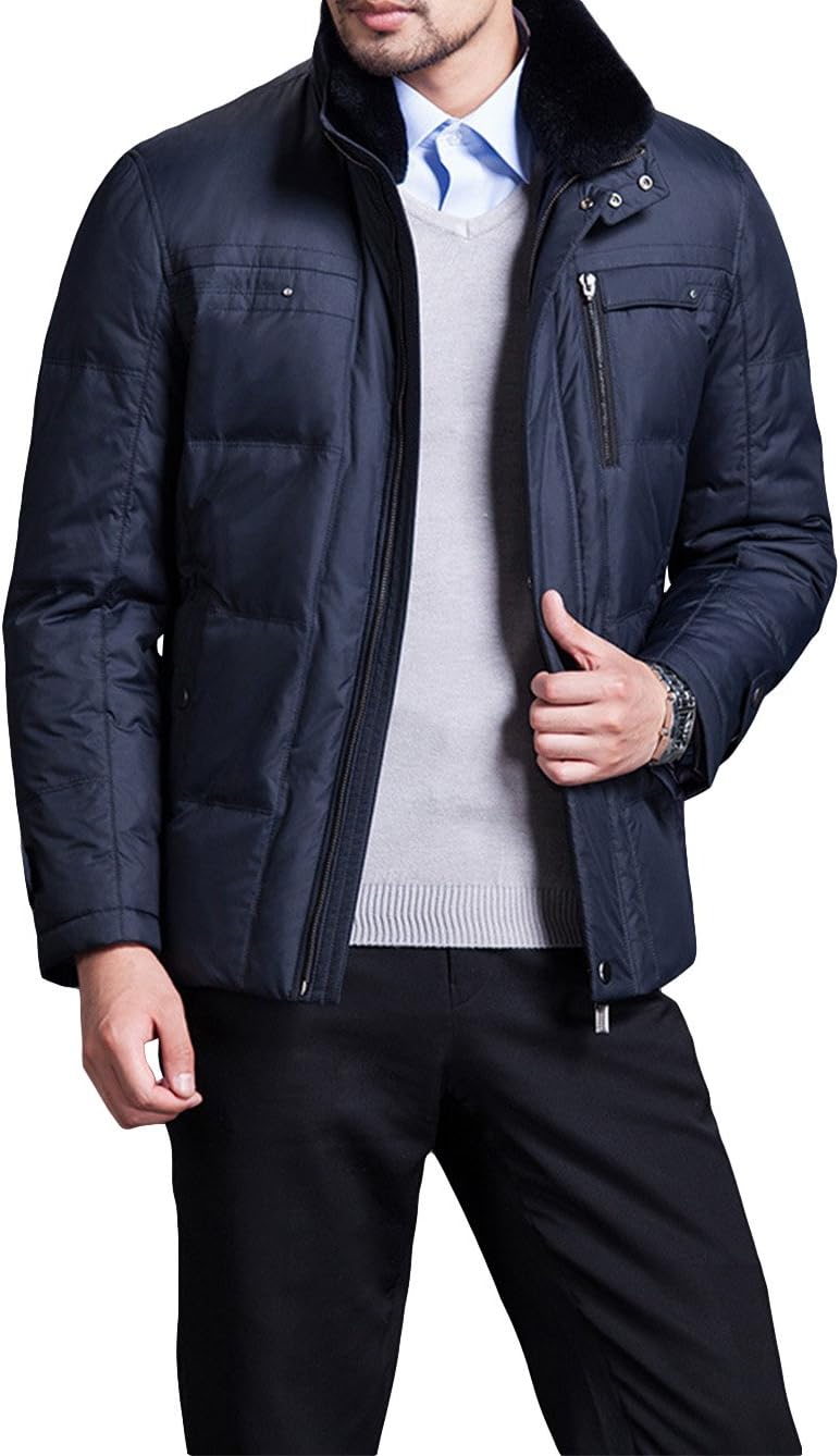 NXW Men's Winter Stylish Fleece Stand Collar Zip Up Down Coat Jackets Outwear Dark-blue-M