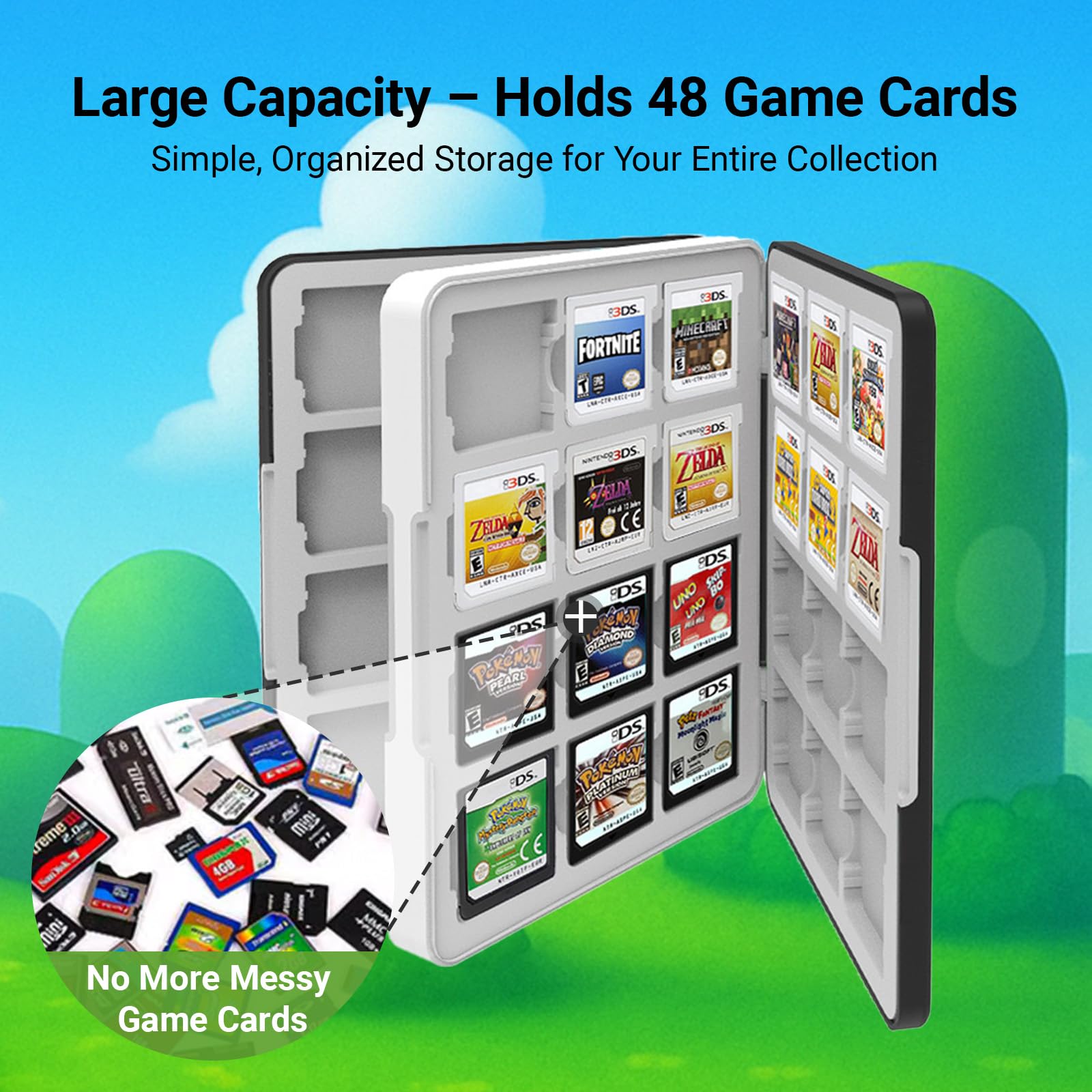 QUBAMG 3DS Game Case 48 Slot DS Game Holder Compatible With Nintendo New 3ds / New 3ds Xl / 3ds / 3ds Xl / Dsi / Dsi Xl / Ds / New 2ds /New 2ds Xl / 2ds/ 2ds Xl Catridge Portable Storage Box,Black