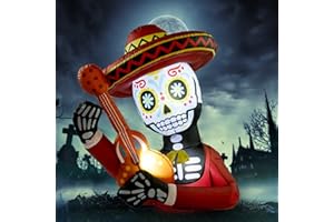 WBHome 4 Ft Halloween Inflatable Outdoor Skull Guitar Decorations, Day of The Dead Blow Up Yard Decor with Built-in LED Light (Plug in) for Lawn Home Dia de Los Muertos Party Indoor Outdoor