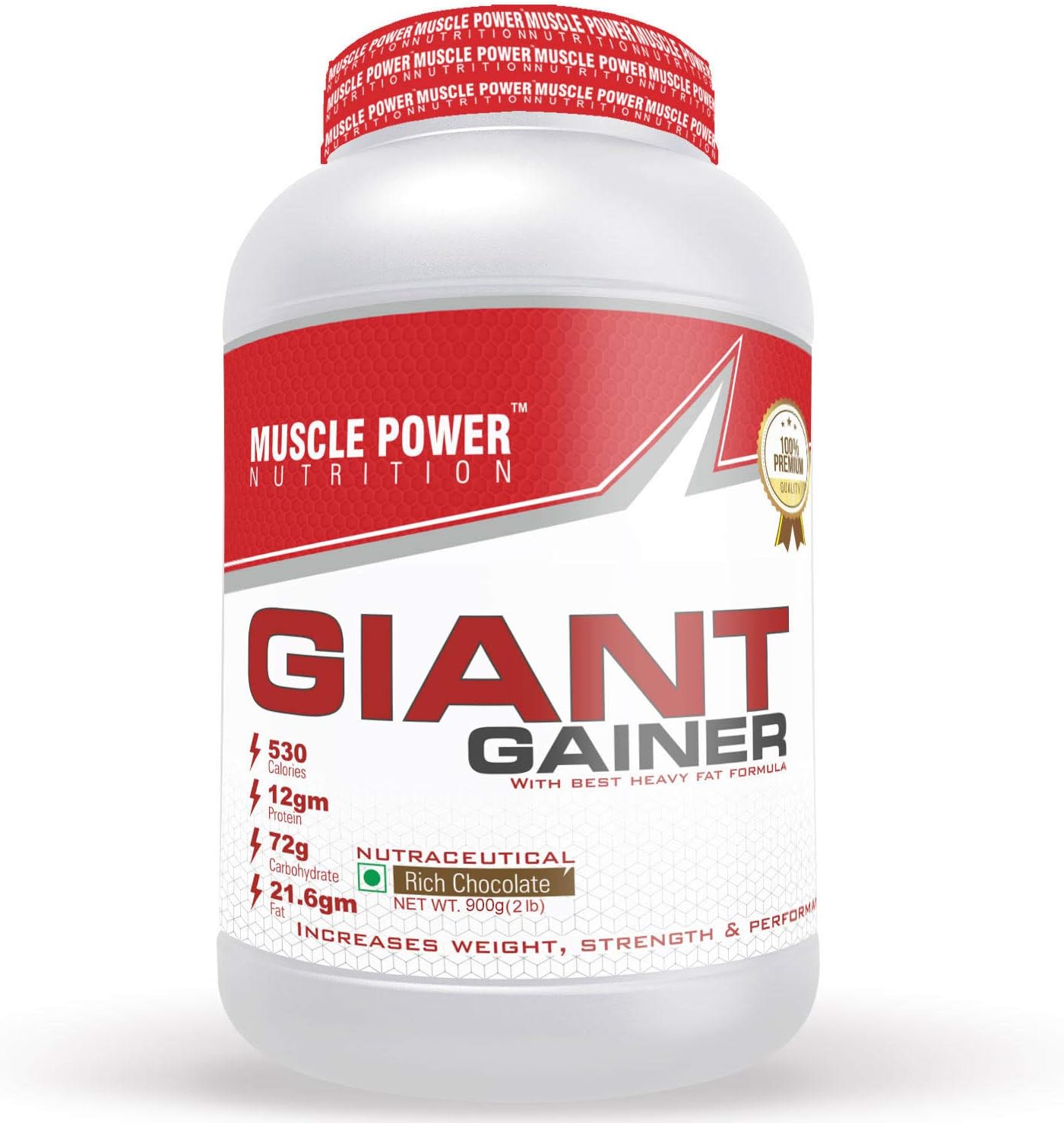 Muscle Power Giant Weight Gainer with The Best Heavy Fat Formula, Pre/Post Workout Supplement (Rich Chocolate), 0.9 Kg/2 lb
