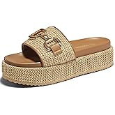 Coutgo Womens Platform Sandals Raffia Espadrilles Metal Chain Slip on Open Toe Cute Beach Slide Sandals