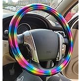 Color Changing Glossy Car Steering Wheel Cover for Women Girls,15" Universal Fit Auto Steering Wheel Protector Interior Decor Car Accessories (Rainbow)
