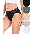 RHYFF Womens Underwear Cotton Bikini Panties High Cut Lace Panty Stretch Hipster Underpants Ladies Briefs S-XXL