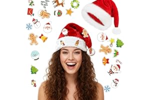 WANGYZJ Light Up Santa Hat, Led Christmas Hat, Santa Hats Adult with 20 Diy Stickers, for Xmas New Year Party