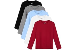 Semois 5 Pack Boys Long Sleeve Shirts Boys' Cotton Crew Neck Basic Tees Soft Kids' Long Sleeve T-Shirts Top