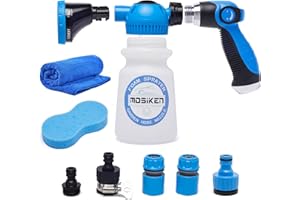 MOSIKEN Foam Gun Car Wash Sprayer with Washing Sponge & Absorbent Towel, Foam Cannon Car Washing Kit, 1/2” Connector for Garden Hose, for Car/Garden Cleaning (BLUE)