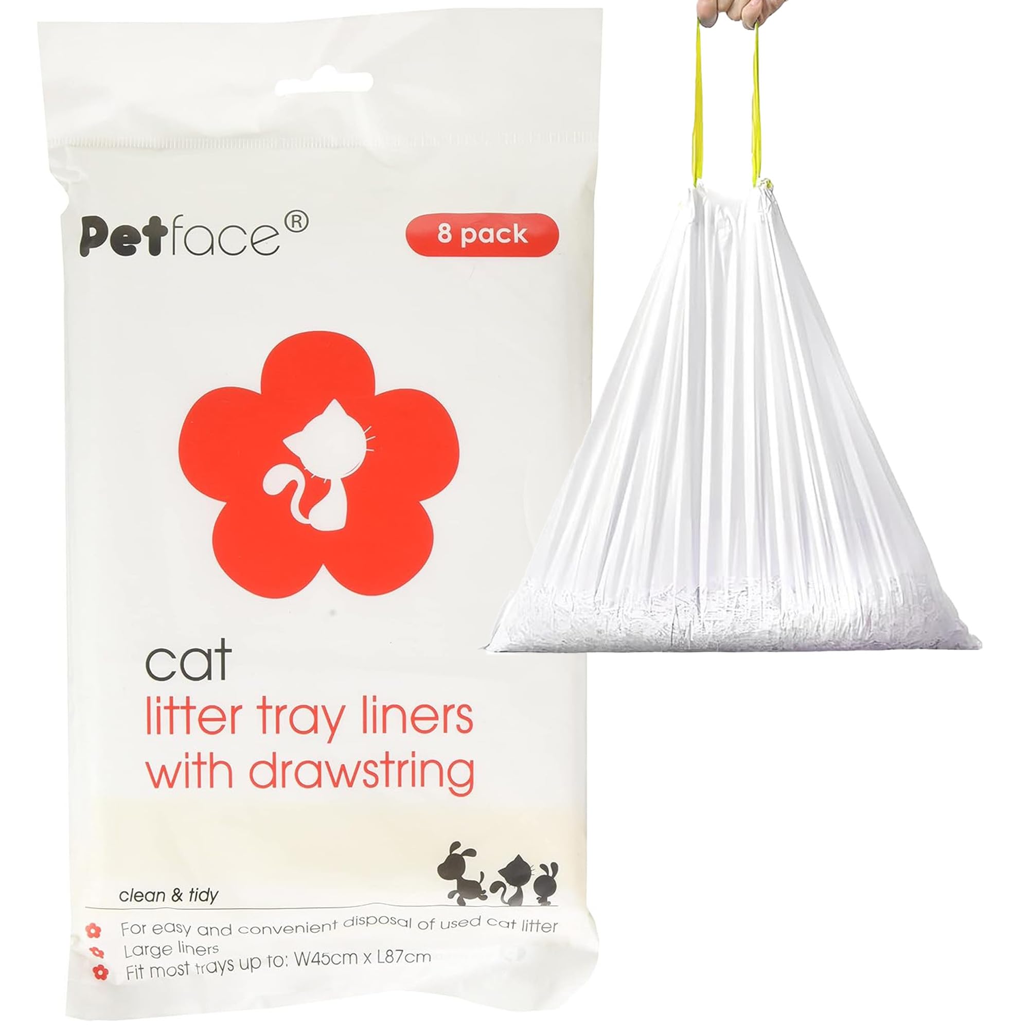 Petface Cat Litter Tray Drawstring Liners, 8 Large Liners, Fits Most Trays Up To L87 x W45 cm