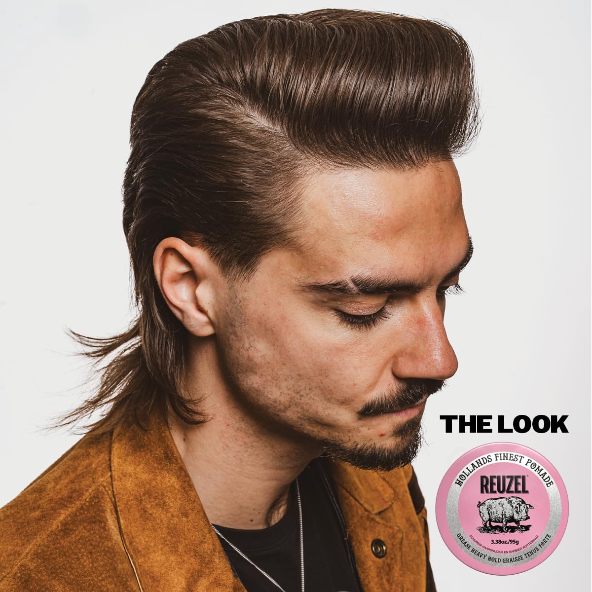 REUZEL Pink Grease Pomade, Strong All Day Hold, Oil-Based Styling Wax, Medium Shine