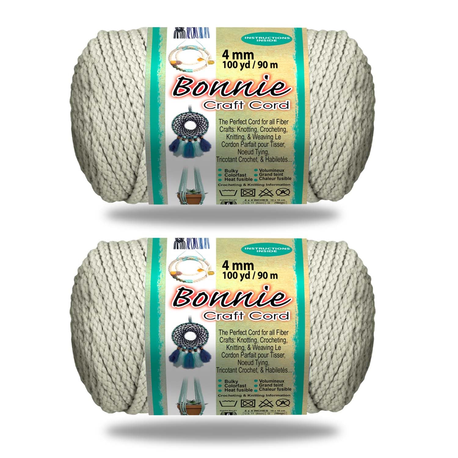 Craft County 2 Pack Bonnie Macramé Cord - 4mm - 100 Yard Lengths