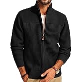 PJ PAUL JONES Men's Full Zipper Cardigan Casual Stand Collar Cardigan Sweater Ribbed Knit Long Sleeve Sweater