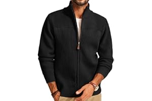 PJ PAUL JONES Men's Full Zipper Cardigan Casual Stand Collar Cardigan Sweater Ribbed Knit Long Sleeve Sweater