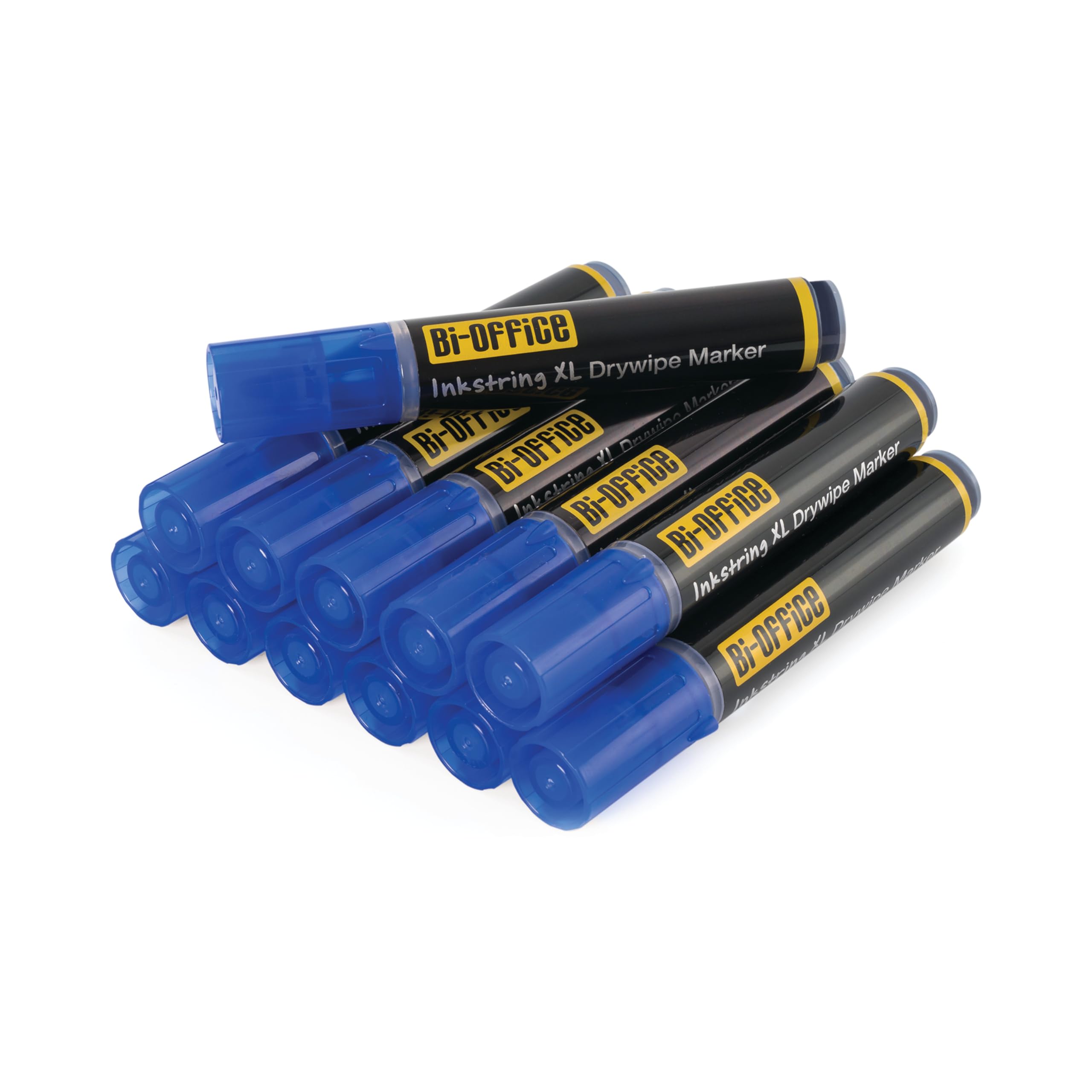 Bi-Office InkstringXL Dry wipe Marker for White Boards with Gel Ink and 3 mm Round Tip – Blue, Pack of 12