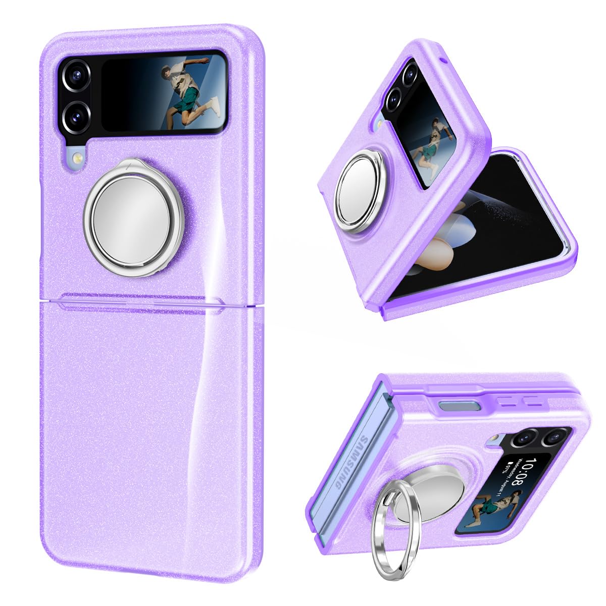 Btscase for Samsung Galaxy Z Flip 4 Case 2022 with Hinge Protection & Built-in Screen Protector, Military Grade Drop Protection Slim Shockproof Full Body Rugged Phone Cover Anti-Fingerprint, Purple