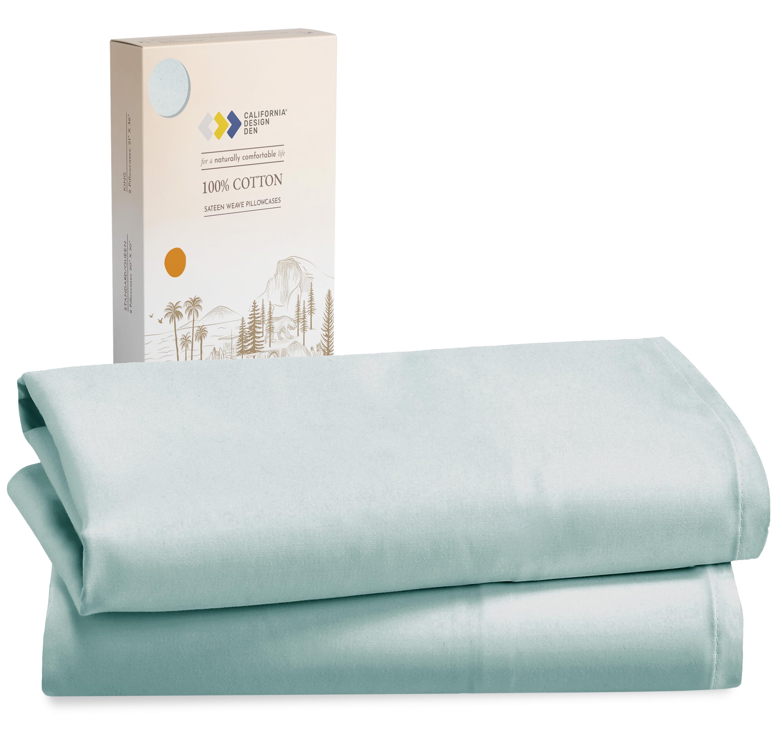 Photo 1 of California Design Den 100% Cotton Pillow Cases Standard Size Set of 2, Soft & Cooling Sateen Weave Pillowcase Set (Standard/Queen, Seafoam)