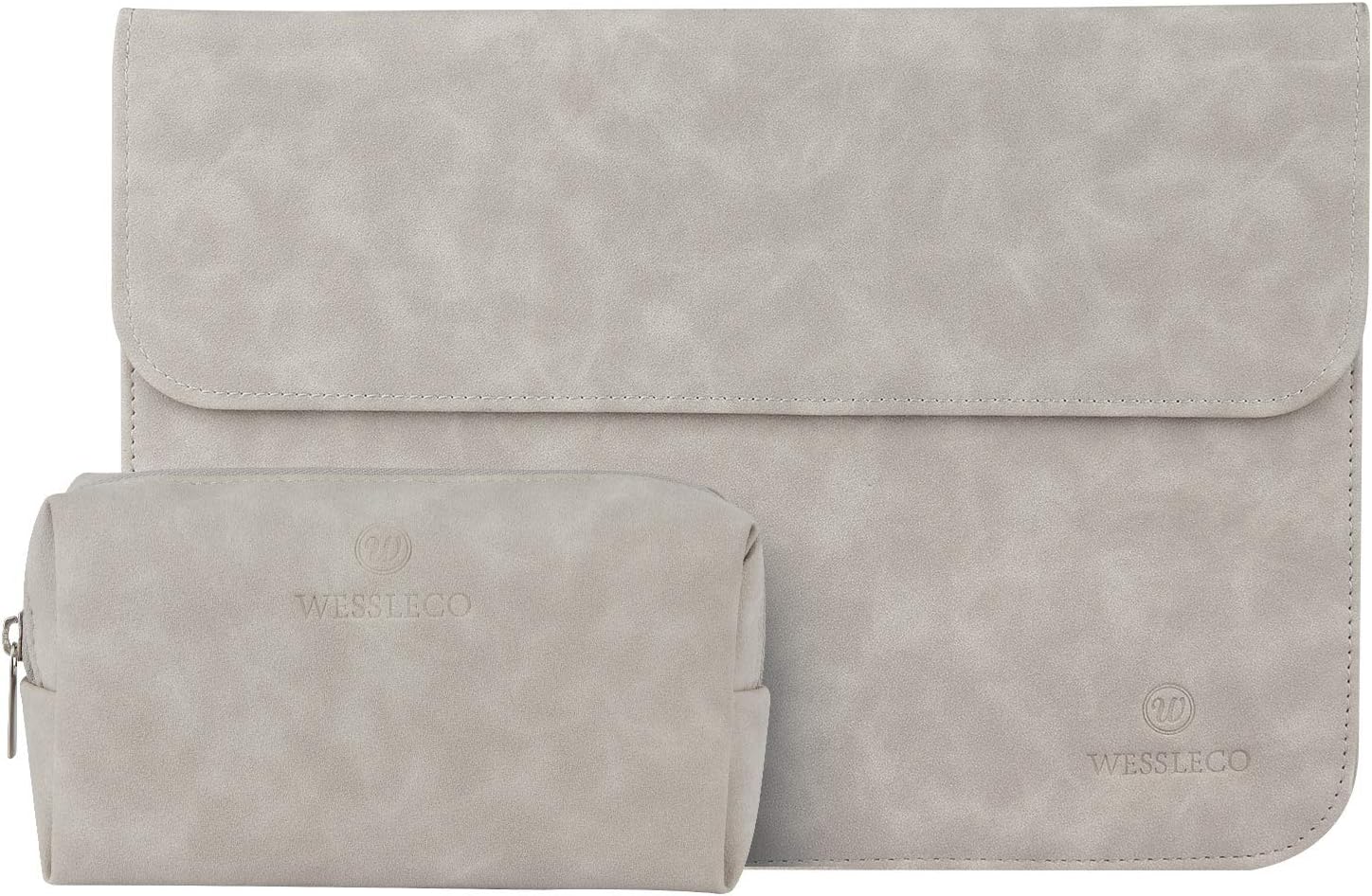 Wessleco 13.3" Laptop Sleeve Bag PU Case Compatible for MacBook Pro (2018 & 2017 & 2016) 13.3" / MacBook Air 13.3"/ iPad Pro 12.9" / Samsung Notebook 9 13.3" 2018(Light Grey)
