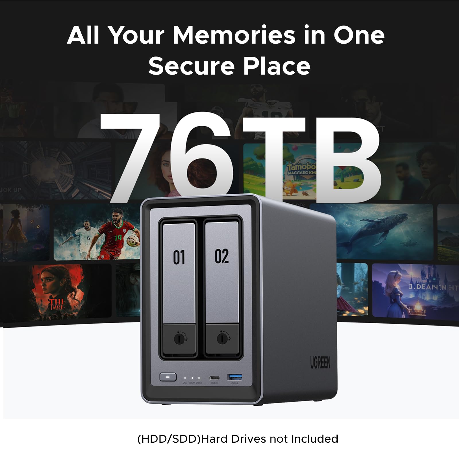 UGREEN NASync DXP2800 2-Bay Desktop NAS, Intel N100 Quad-core CPU, 8GB DDR5 RAM, 2.5GbE, 2X M.2 NVMe Slots, 4K HDMI, Network Attached Storage (Diskless)